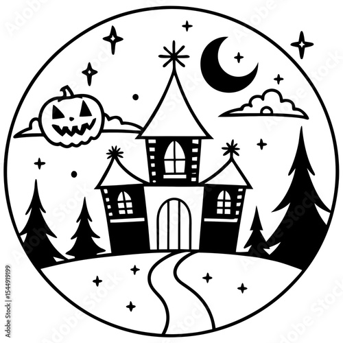 Retro Haunted House Scene