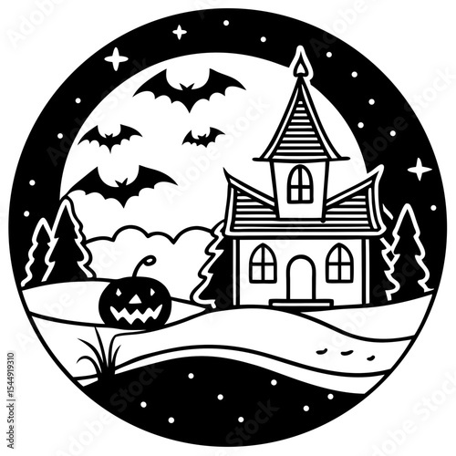 Retro Haunted House Scene