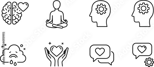 Mindfulness, Meditation, and Emotional Well-being Icon Set