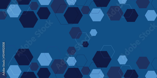 Hexagons pattern on blue background. Genetic research, molecular structure. Chemical engineering. Concept of innovation technology