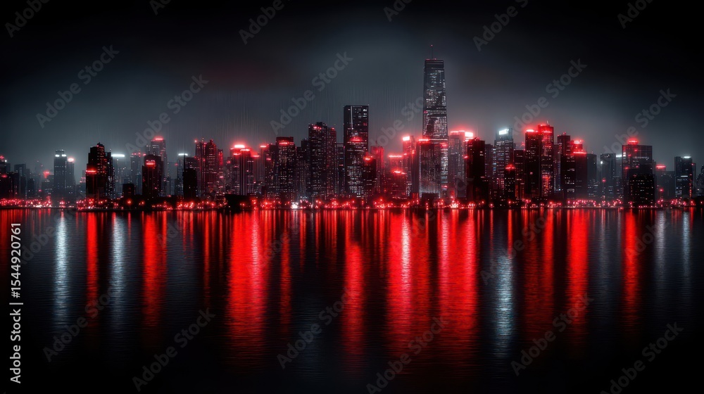 Fototapeta premium Red Cityscape at Night