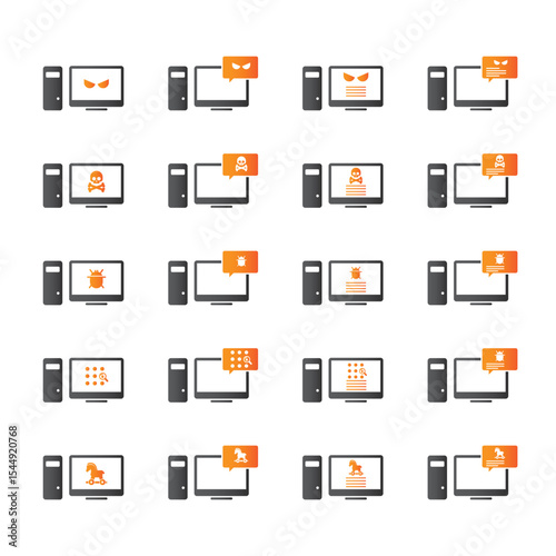 Malware desktop icon set. Hacking concept.