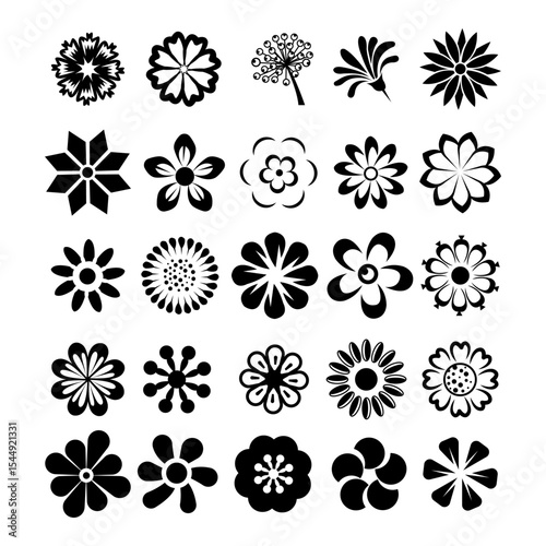 Black and White Floral Icons TwentyFive Stylish Flower Designs