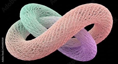 Abstract Intertwined Knots Illustration on Black Backdrop with Pastel Colors