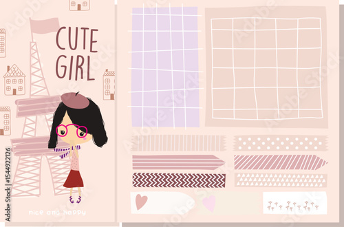 happy cute girl hand drawn doodle