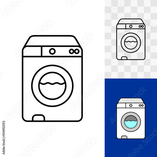 Washing machine line vector icon front view with closed drum. Laundry service symbol. Simple outline style image of large household appliances