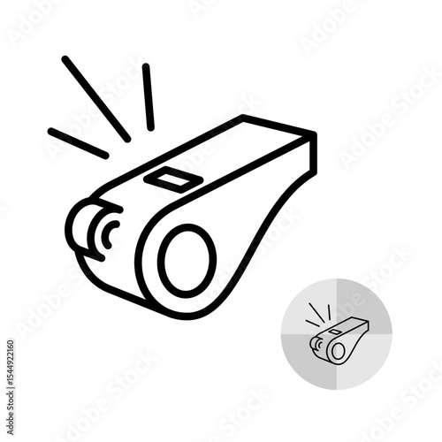 Whistle icon black line style. Sport referee or coach attribute symbol. Animal repeller sign