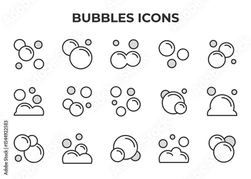 Bubbles & Foam Vector Icon Set - Editable Line Weight - Bubbles, Foam, Soap, Clean, Wash, Water, Liquid, Effervescence, Air, Aqua icons