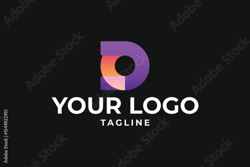 Modern Abstract Letter D Logo with Purple and Orange Gradient