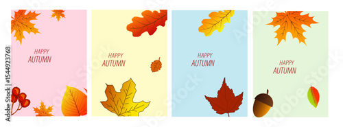 Trendy Abstract Autumn Greeting Card & Poster Set with Colorful Leaves – Fall Print Collection for Sale Banners, Covers, and Social Media Templates