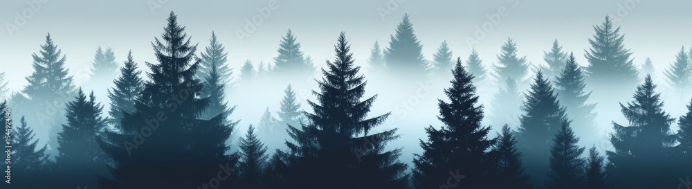 Obraz premium Modern illustration presents a seamless forest landscape with a background of layered trees, embodying the concept of outdoor activities and hiking