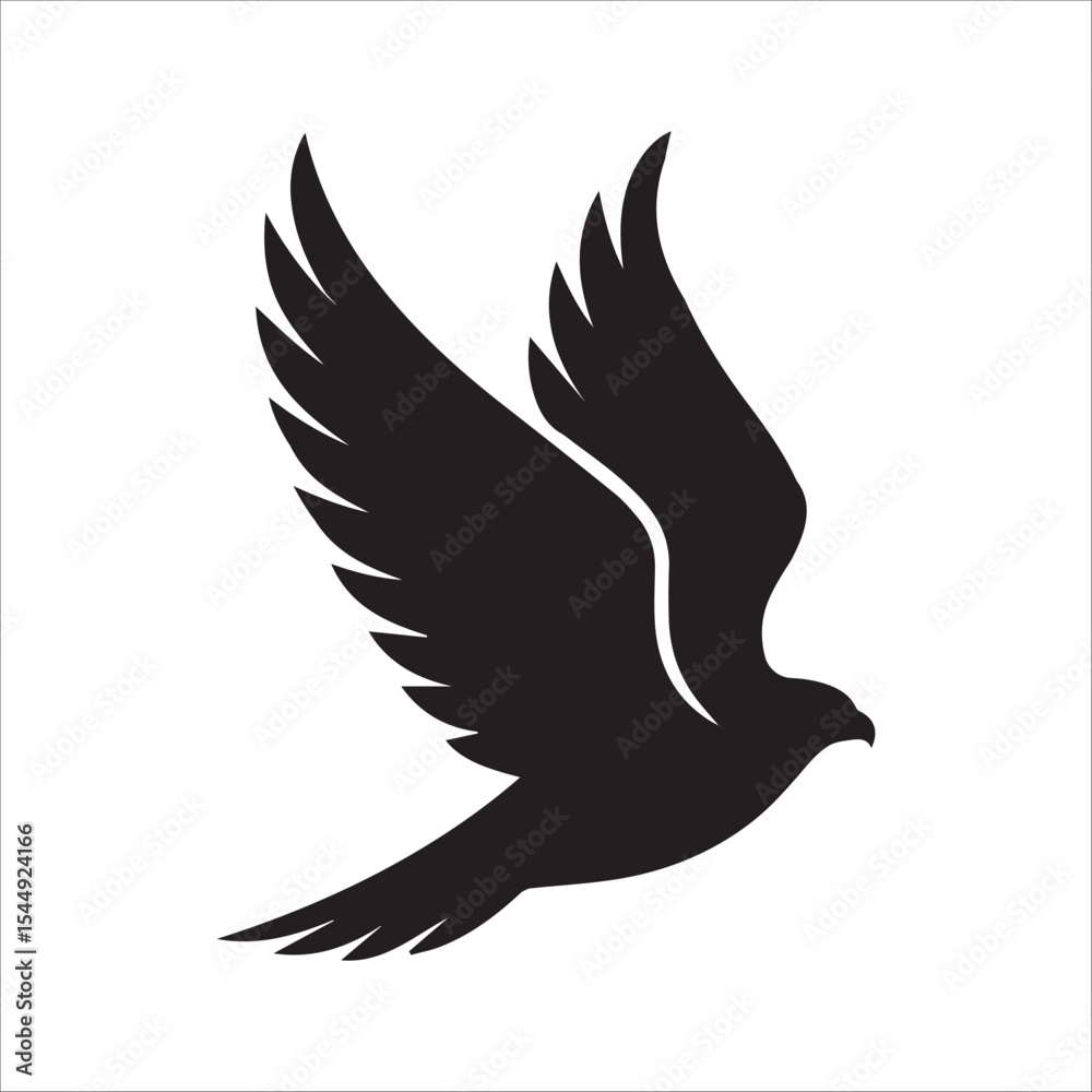 Fototapeta premium Flying Bird Silhouette Isolated on White Background – Black Elegant Winged Animal Clipart