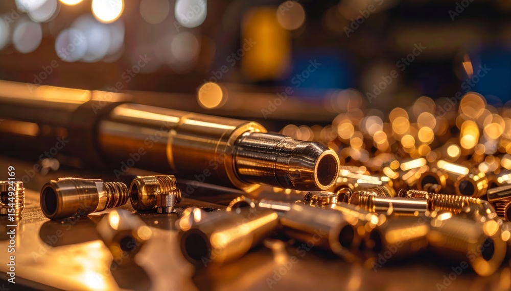 Naklejka premium Industrial Close-up of Precision Metal Components in a Workshop