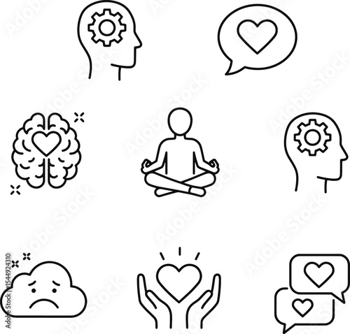 Mindfulness, Meditation, and Emotional Well-being Icons for Inner Peace