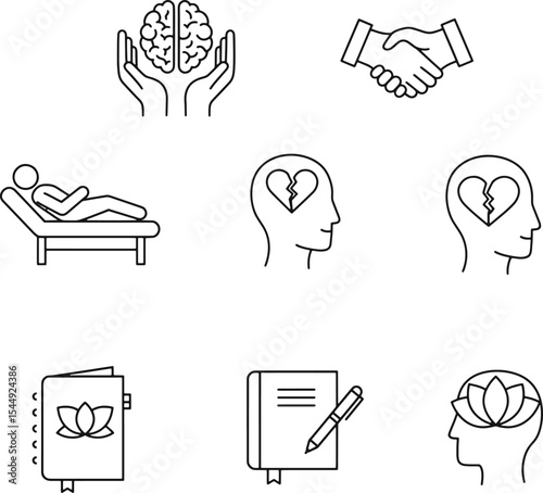 Mental Health Wellness Icons for Therapy, Healing, and Mindfulness
