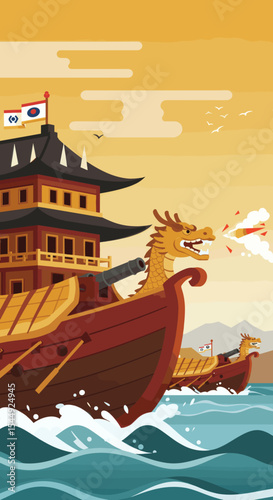 The ship is sailing through waves, with its sails billowing in the wind.