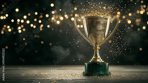 Surreal floating crystal trophy celebration elegant hall digital art sparkling atmosphere wide angle achievement unveiled