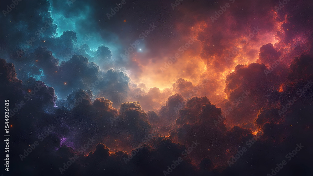 Celestial clouds with vibrant hues and distant stars Celestial clouds with vibrant hues and distant stars