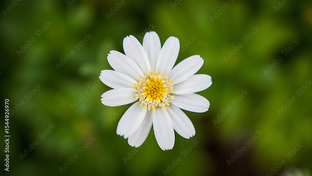 Obraz premium Single white daisy flower blooming in a lush green garden