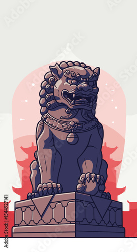A stylized lion sculpture representing power and strength. The lion features intricate details in its mane and fierce expression.