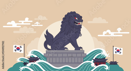 The lion features intricate details in its mane and fierce expression.
