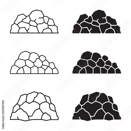 Silhouette of rock wall texture icons for outdoor, hiking, and camping graphics