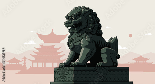 The lion features intricate details in its mane and fierce expression. 