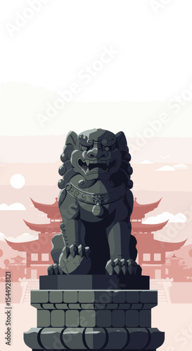 A stylized lion sculpture representing power and strength. The lion features intricate details in its mane and fierce expression.