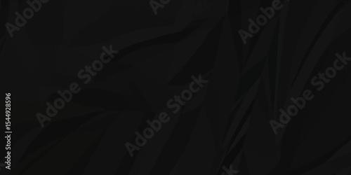 Black crumpled and creased paper abstract texture background. panorama grunge wrinkly paper texture background, crumpled pattern texture.3d crumpled black paper texture.