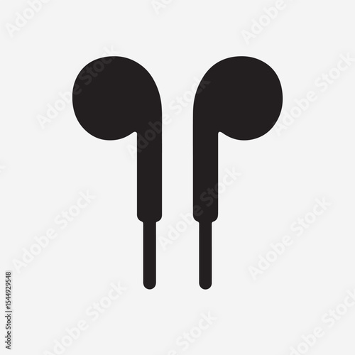 Bold earphone icon, thick black outline, vector glyph, pictogram style, high contrast, isolated on a white background, no shading