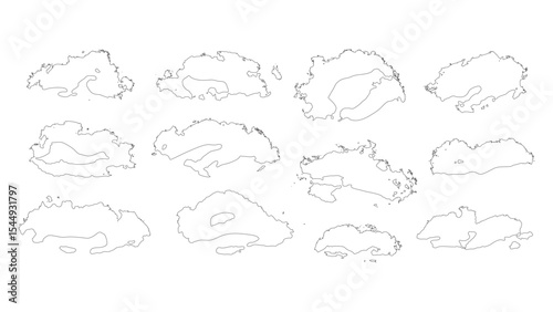 Isolated cloud outline bundle in artistic vector style