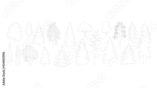 Hand drawn tree silhouette collection in vintage forest style