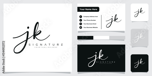 Initial JK handwriting logo vector with business card