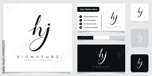 HJ Initial handwriting logo vector template with business card