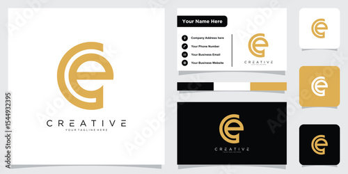 Initial CE or CE Logo Design Vector template with business card