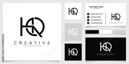 Initial HQ or QH letter logo design vector with business card