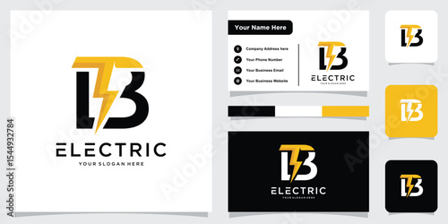 B Letter Logo with Lightning Vector Design, Electric Bolt B Letter Logo.