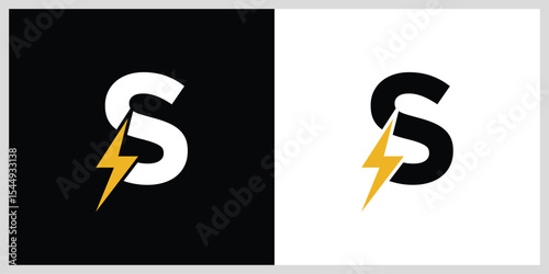 Initial S Letter with Lightning Bolt Logo Vector Design with business card design