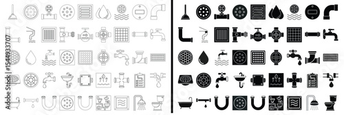 Plumbing Icons: A comprehensive assortment of plumbing icons showcases a diverse range of symbols and designs related to the industry.