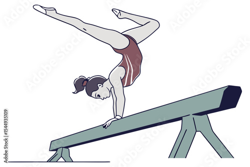 Gymnast Flipping on Balance Beam Vector