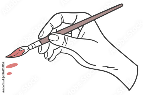 Hand Holding Paintbrush Drawing Vector