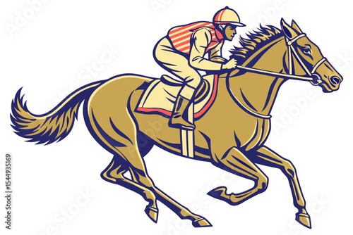 Fast Horse Run with Rider Line Drawing