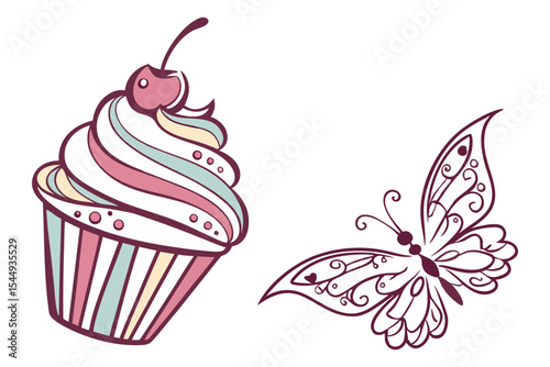 Cupcake Icon with Butterfly Topper