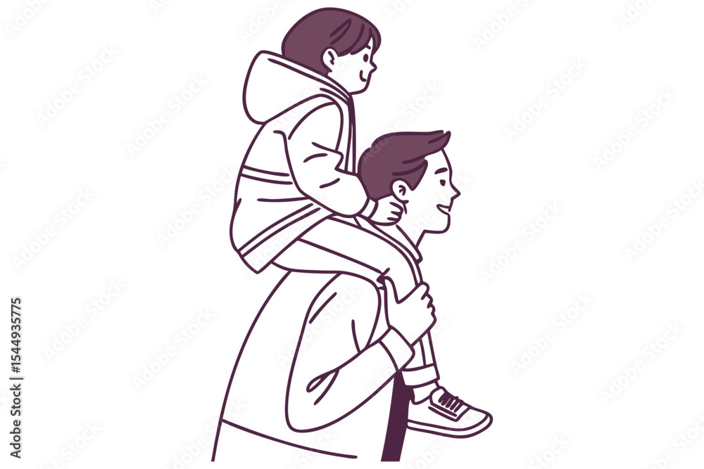 Father Carrying Child on Shoulders Vector Art Father Carrying Child on Shoulders Vector Art