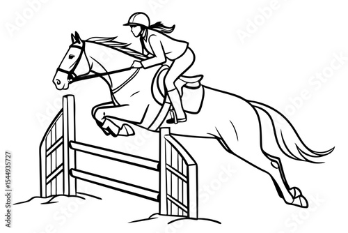 Horse Rider Jumping Over Hurdle