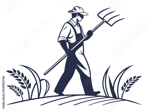 Farmer Holding Pitchfork Clean Design