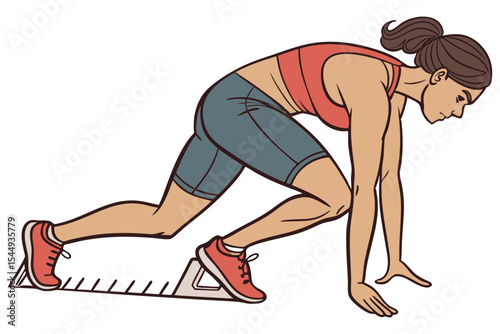 Female Athlete Sprint Start Position Drawing