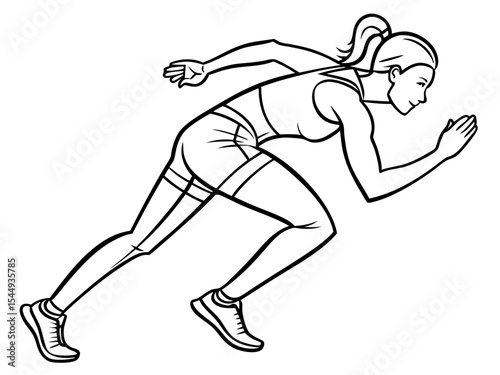 Sprinter Woman in Starting Pose Illustration