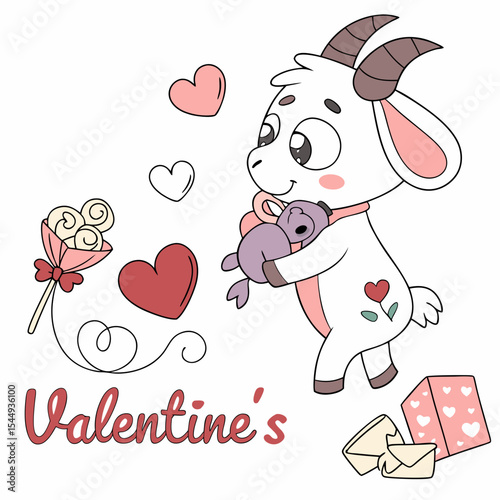 Creative SVG: Shy Goat with with a stuffed animal in a Valentine Blush colored Valentine theme