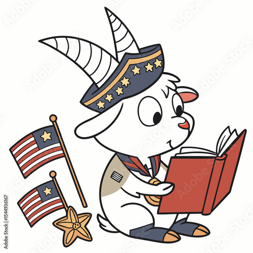 A Bashful Goat with reading a book in a Veterans Day theme – Brave Honor palette SVG illustration